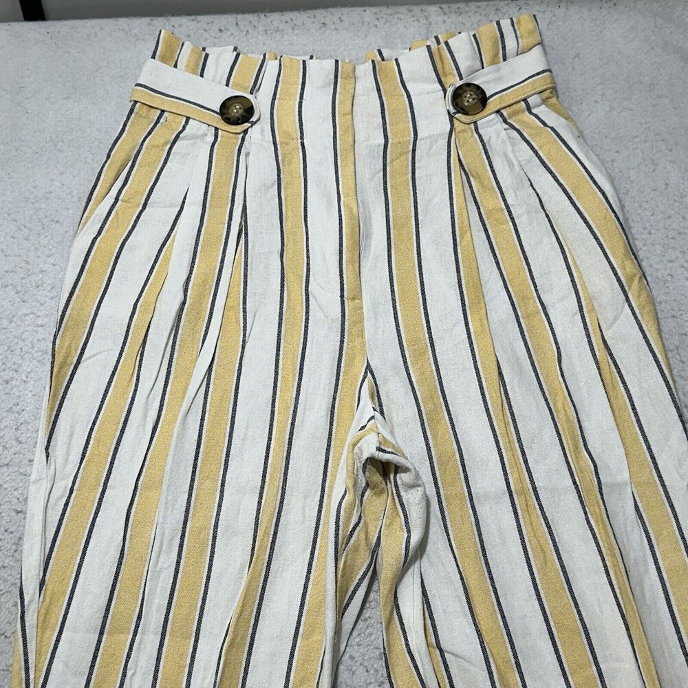 Top Shop Women's 8 Summer Striped Yellow White High Waisted Trouser Pants Linen - Picture 2 of 12